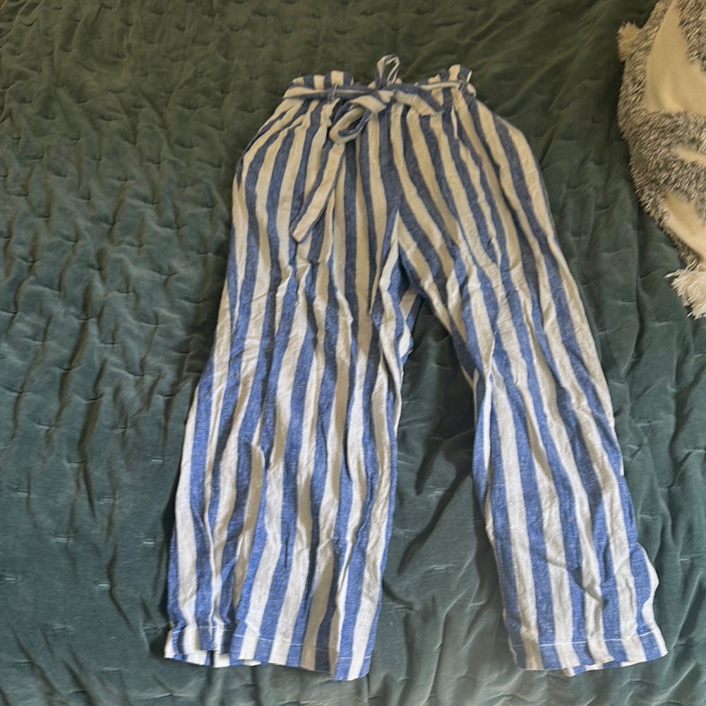 Blue and White paper bag waist pant